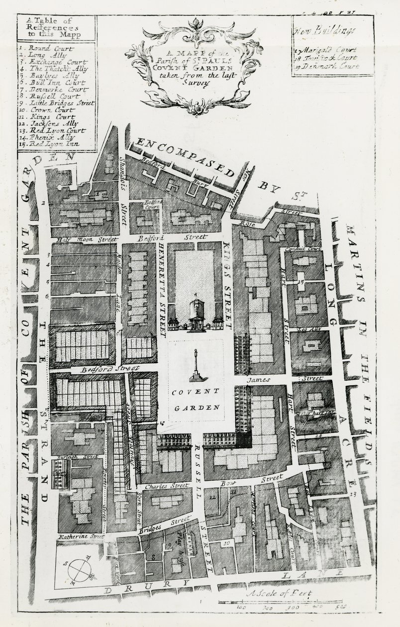 Carte de la paroisse de St Pauls Covent Garden tirée du dernier relevé - English School