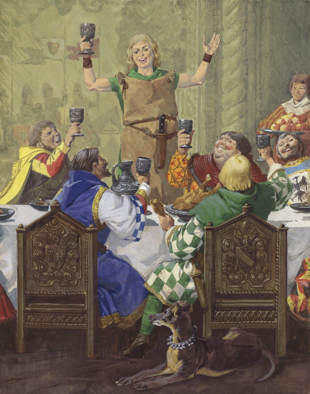 Un festin médiéval (gouache sur papier) - English School