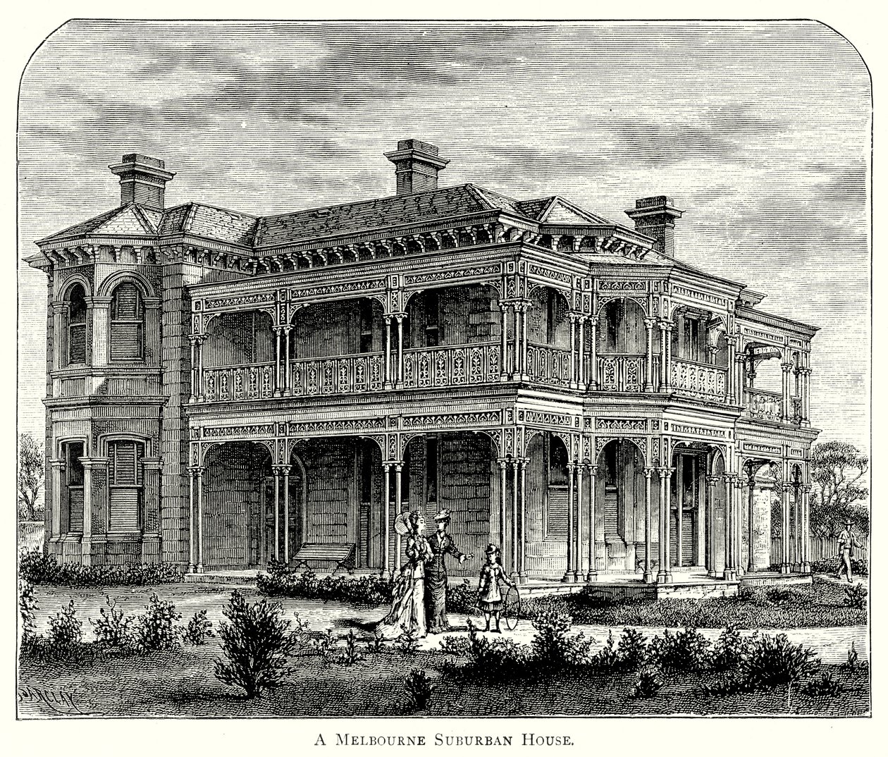 Une maison de la banlieue de Melbourne (gravure) - English School