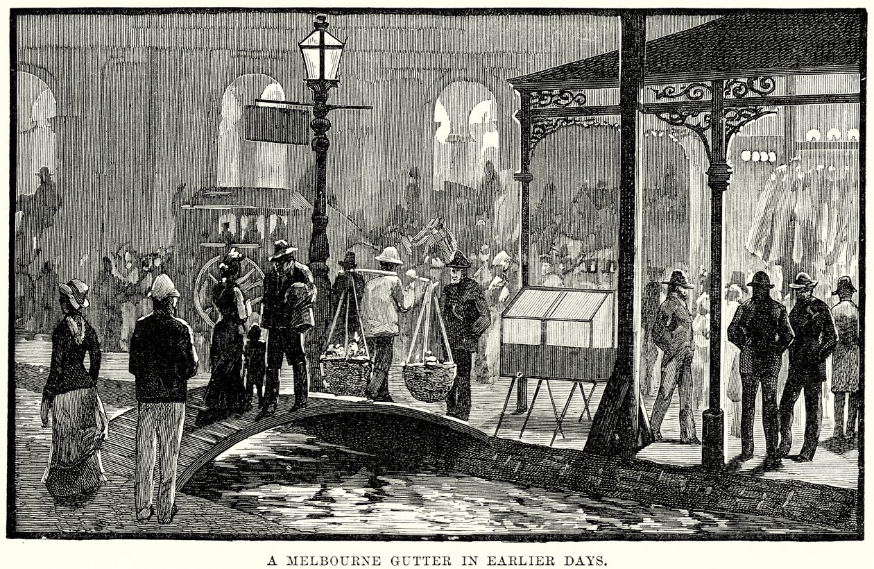 Un caniveau de Melbourne dans le passé (gravure) - English School