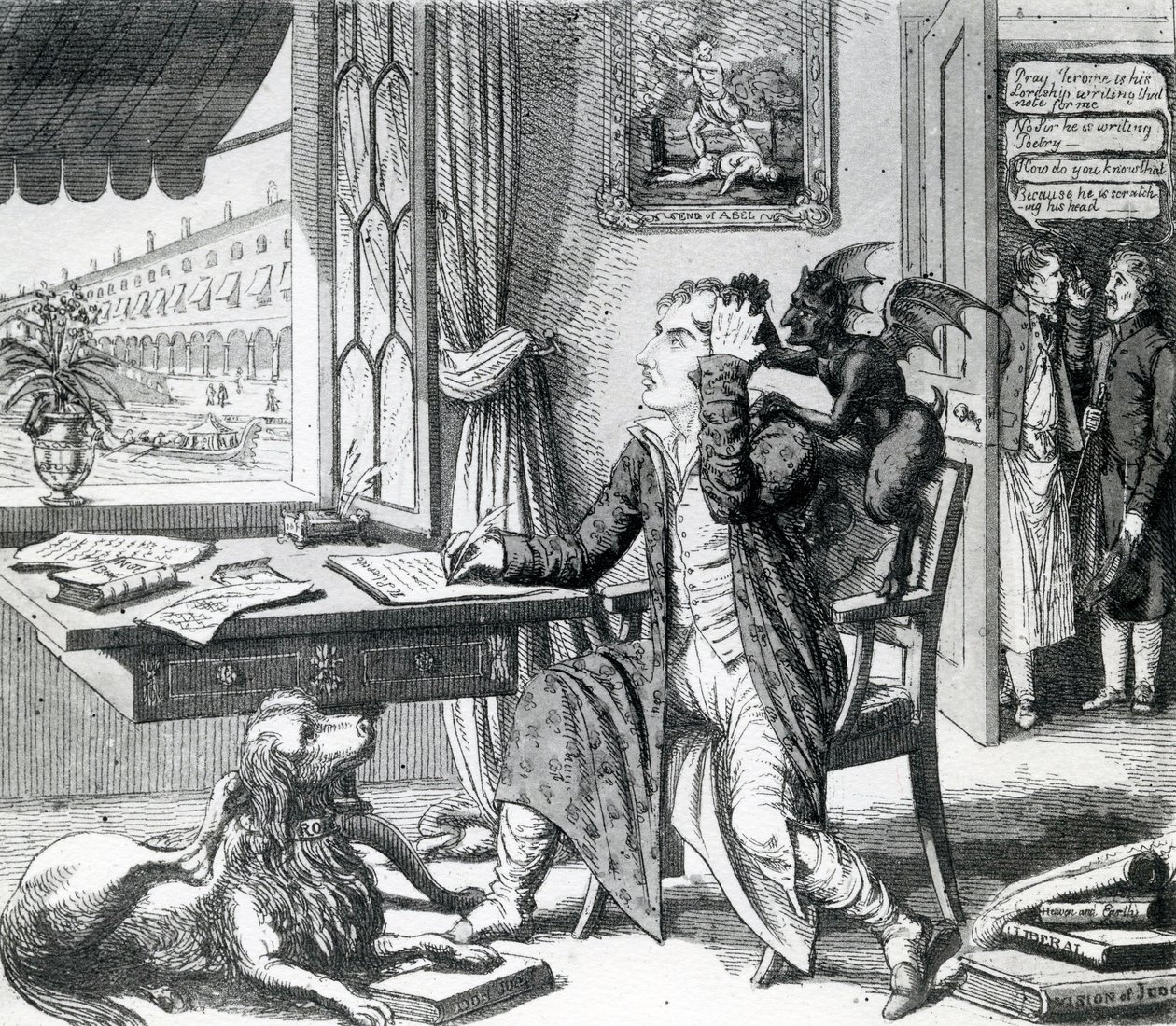 Un noble poète - Grattant ses idées, publié par J. Johnston, 1823 - English School