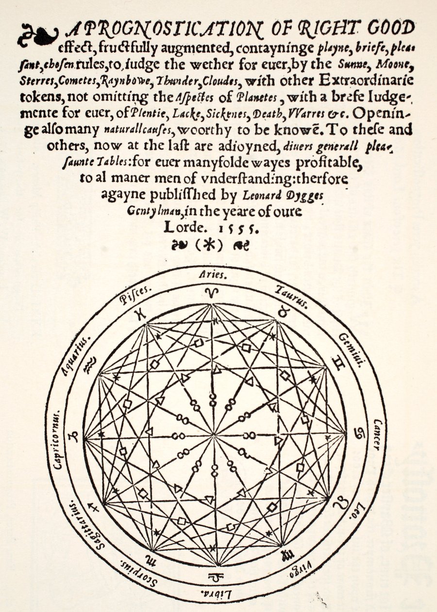 Une prognostication de bon droit, par Leonard Dygges, imprimée par Thomas Gemini, Blacke Friars, Londres, 1555 - English School