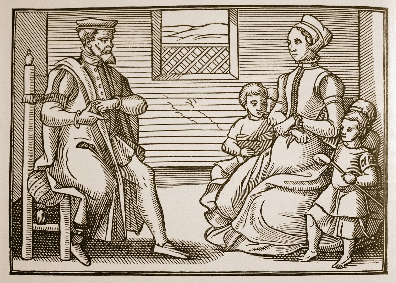 Une famille puritaine, du Tenor of the Whole Psalms in Four Parts, 1563 - English School