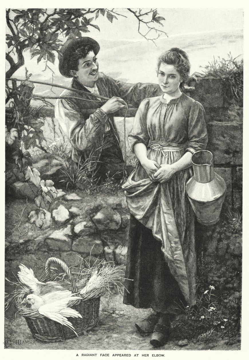 Un visage radieux est apparu à son coude (gravure) - English School