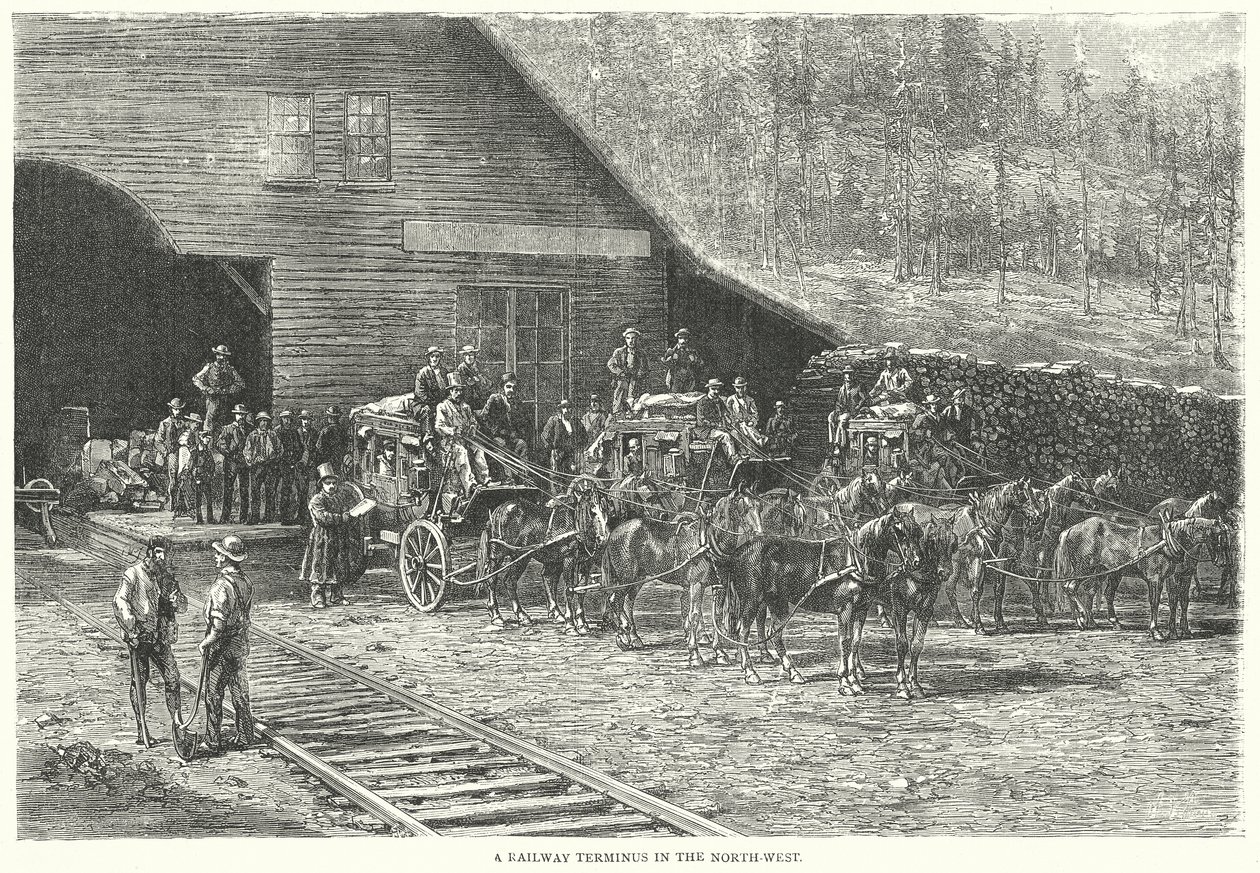 Un terminus de chemin de fer dans le Nord-Ouest (gravure) - English School