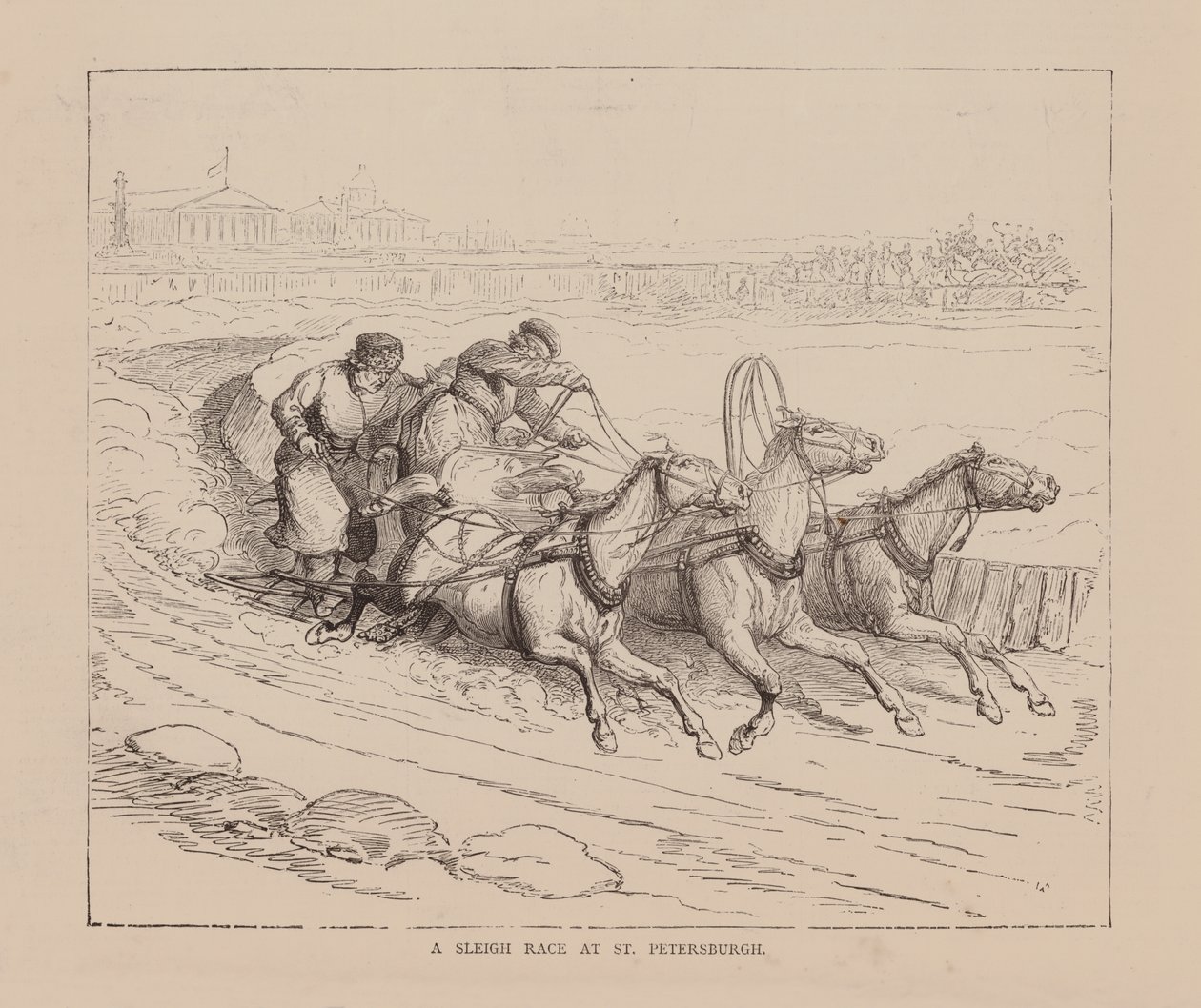 Course de traîneaux à St Petersburgh (gravure) - English School