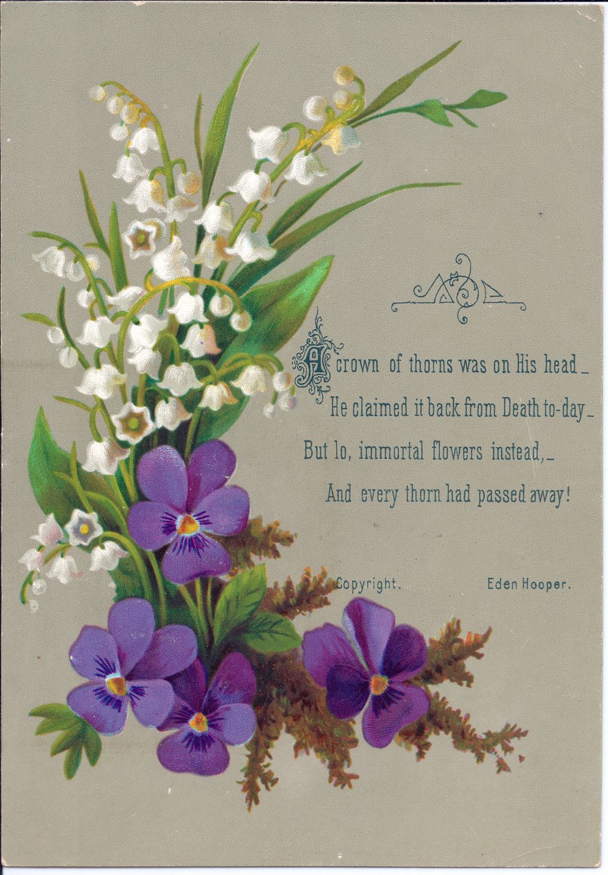 Carte de vœux victorienne de violettes et perce-neige, vers 1880 - English School