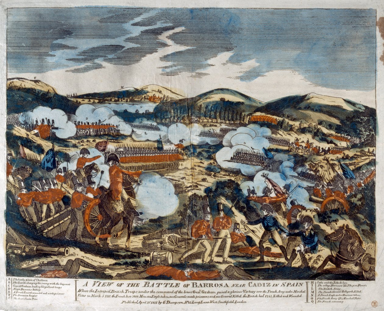 Vue de la bataille de Barossa, 1811 (gravure sur bois en couleur) - English School