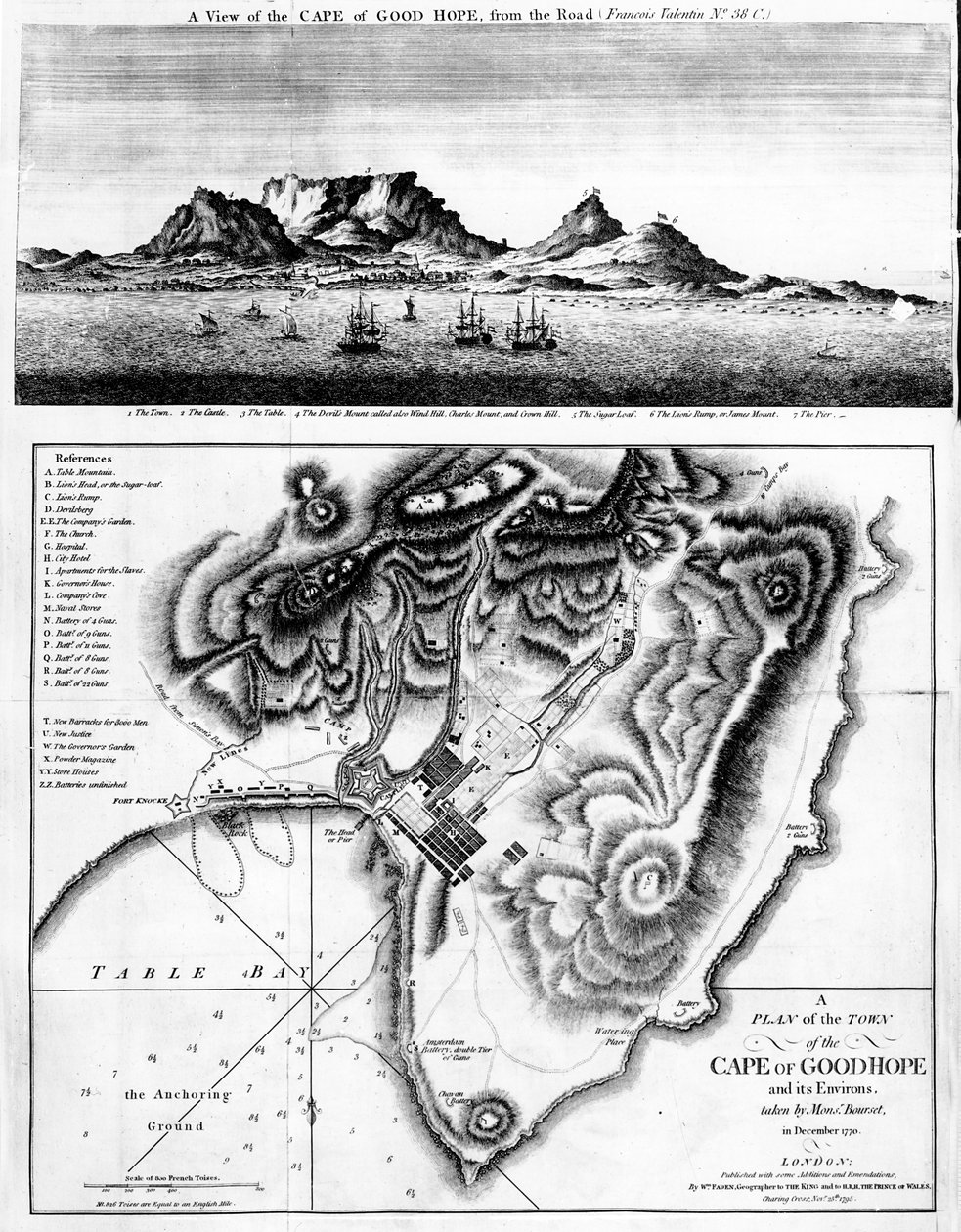 Vue du Cap de Bonne-Espérance et plan de la ville du Cap de Bonne-Espérance et de ses environs, publiée en 1795 - English School