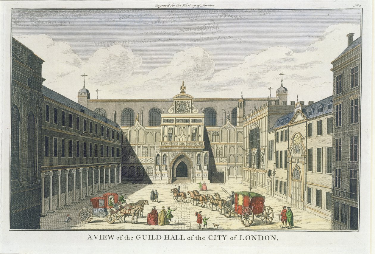 Vue de la Guild Hall de la ville de Londres, de The History of London, fin du XVIIIe siècle - English School