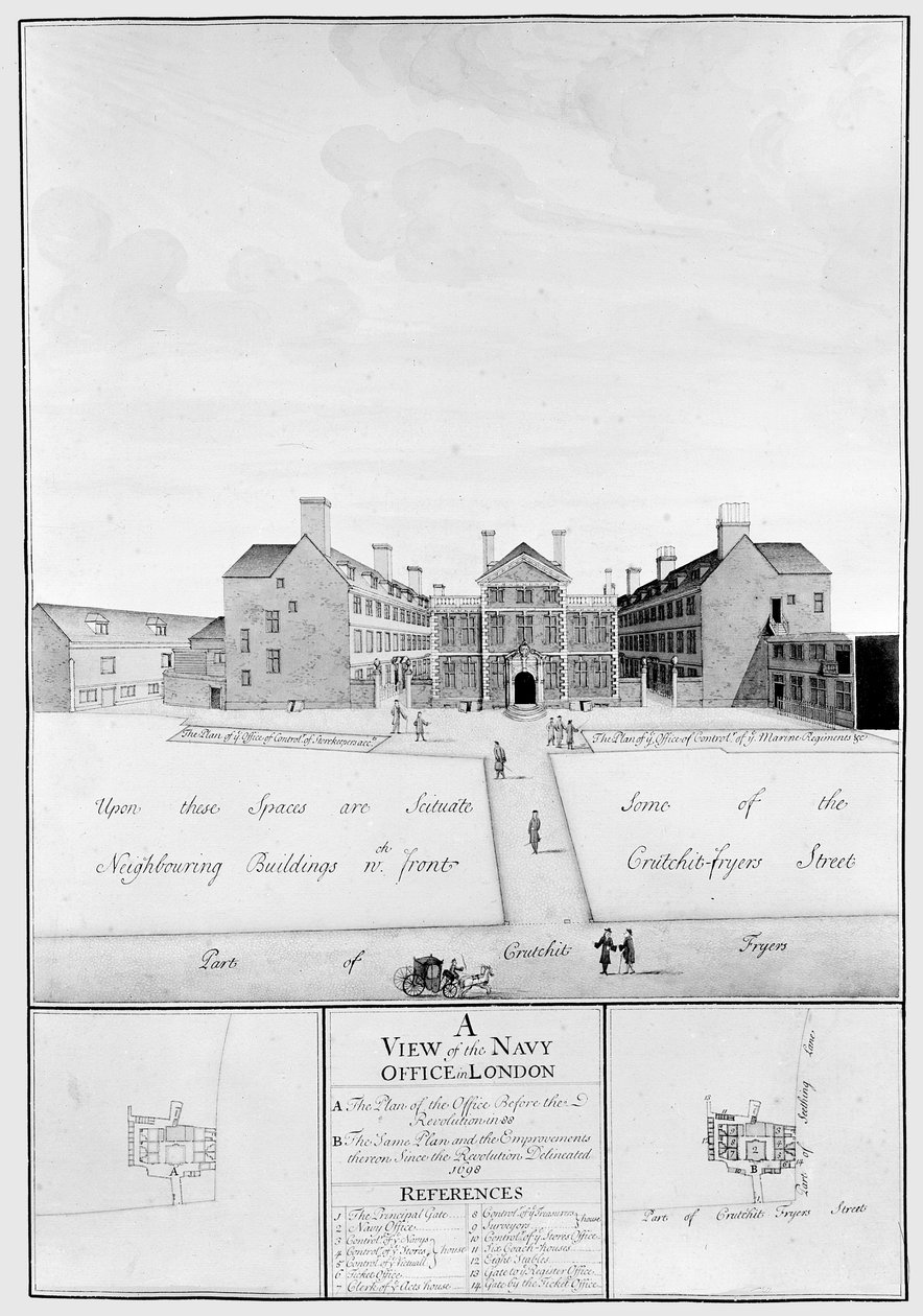 Vue du bureau de la marine à Londres (gravure) - English School