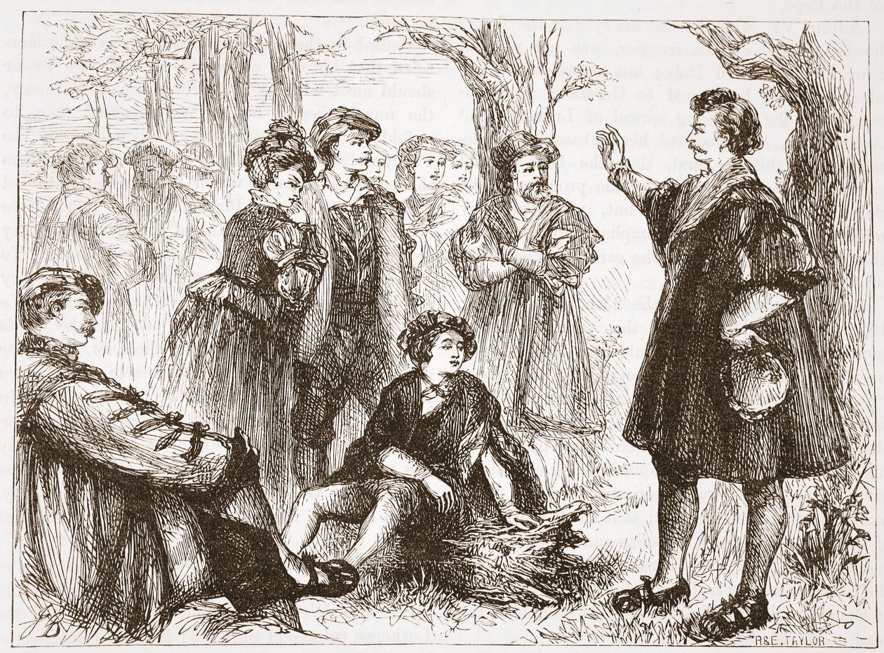 Un étudiant de Wittemberg prêchant dans la prairie de tilleuls, illustration de L