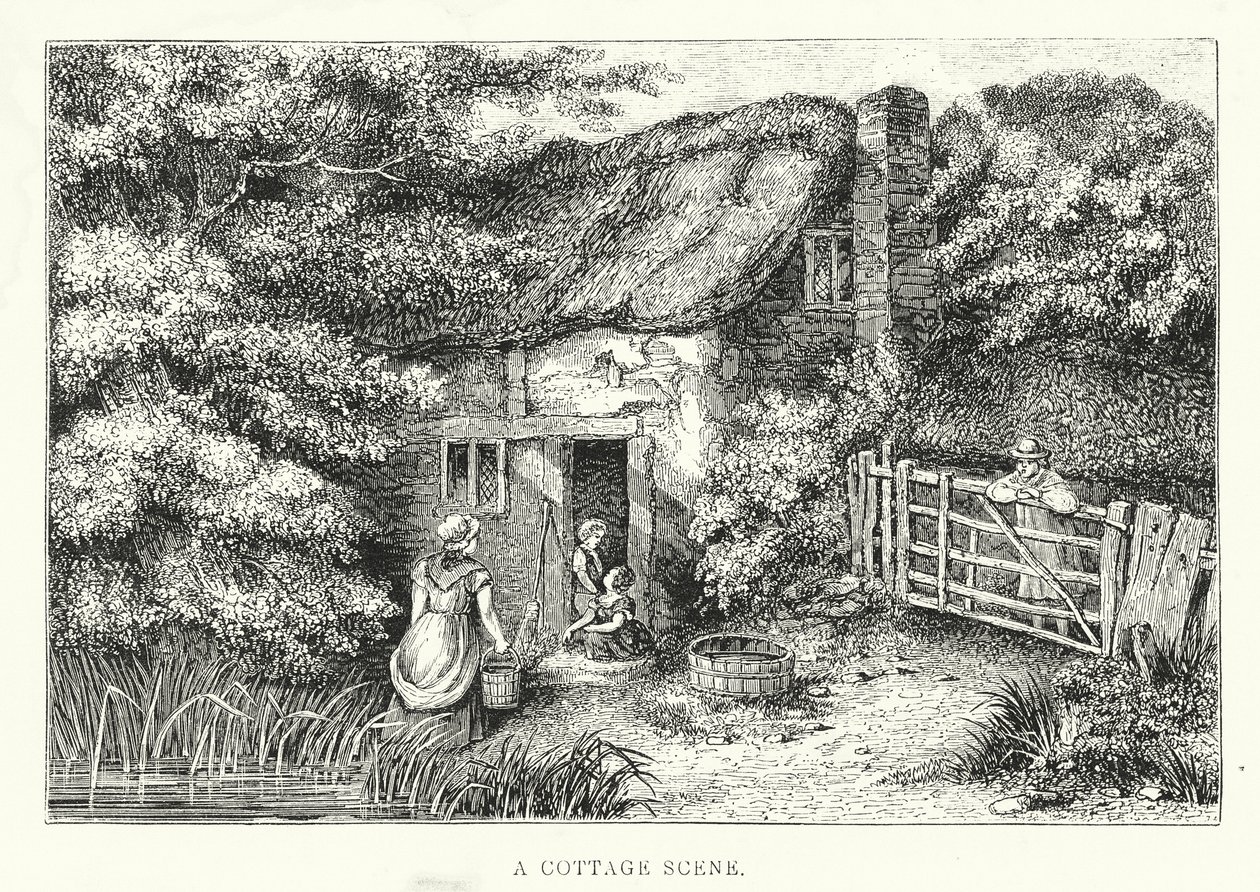 Scène de vie dans un chalet (gravure) - English School