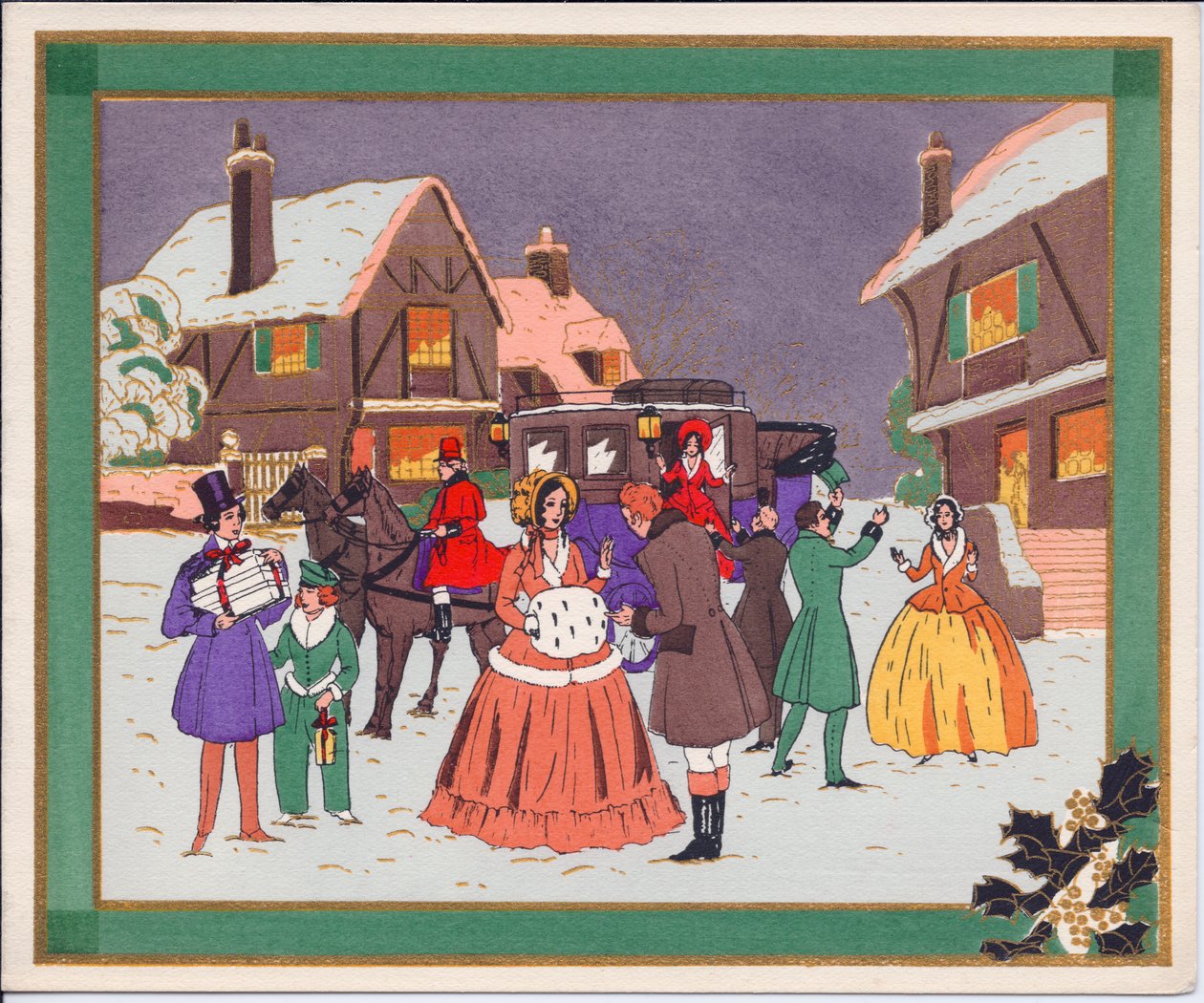 Carte de Noël française pochoir colorée à la main d