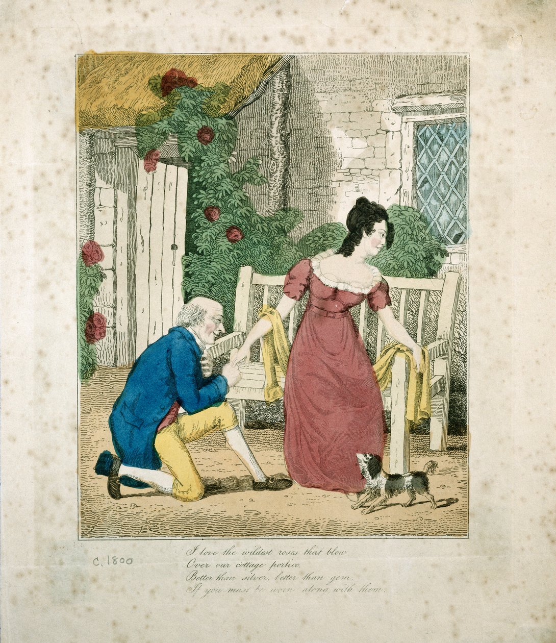 Scène lithographiée colorée à la main d