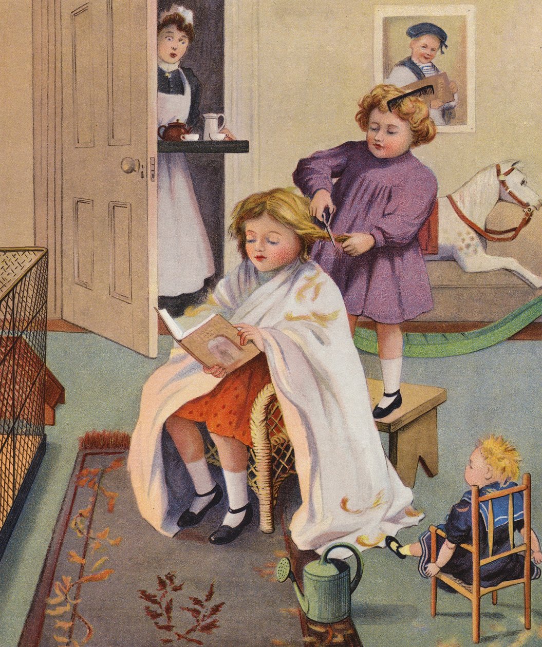 Un barbier espiègle (lithographie couleur) - English School