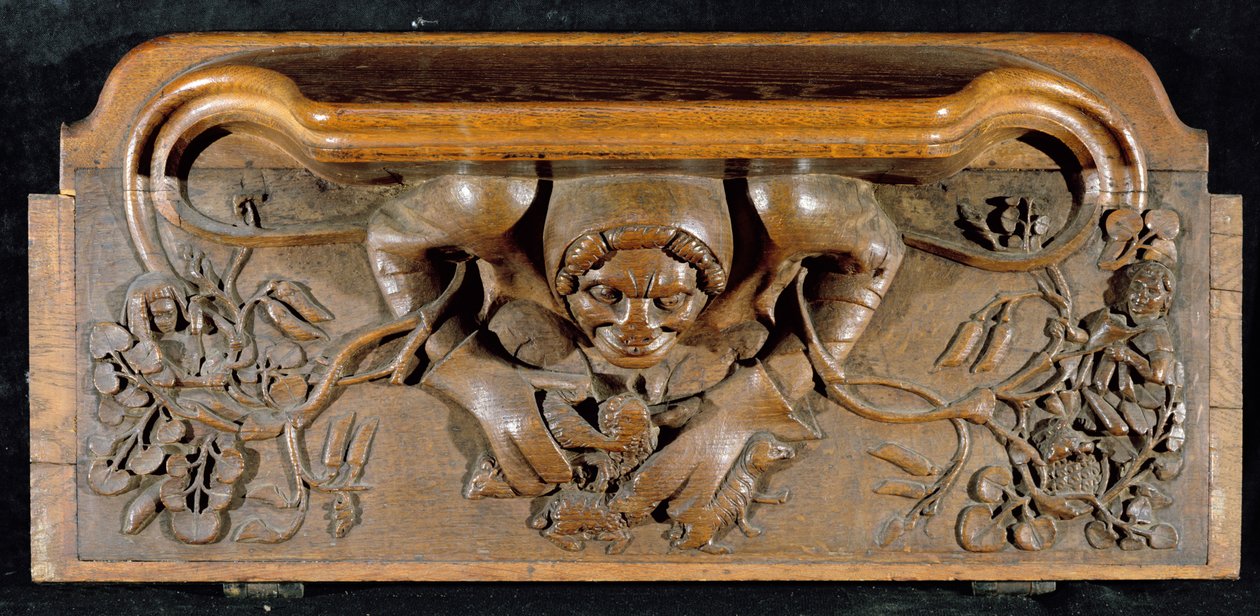Une miséricorde représentant un ogre avec des épaules énormes, New College Chapel, Oxford, fin du 14ème siècle - English School