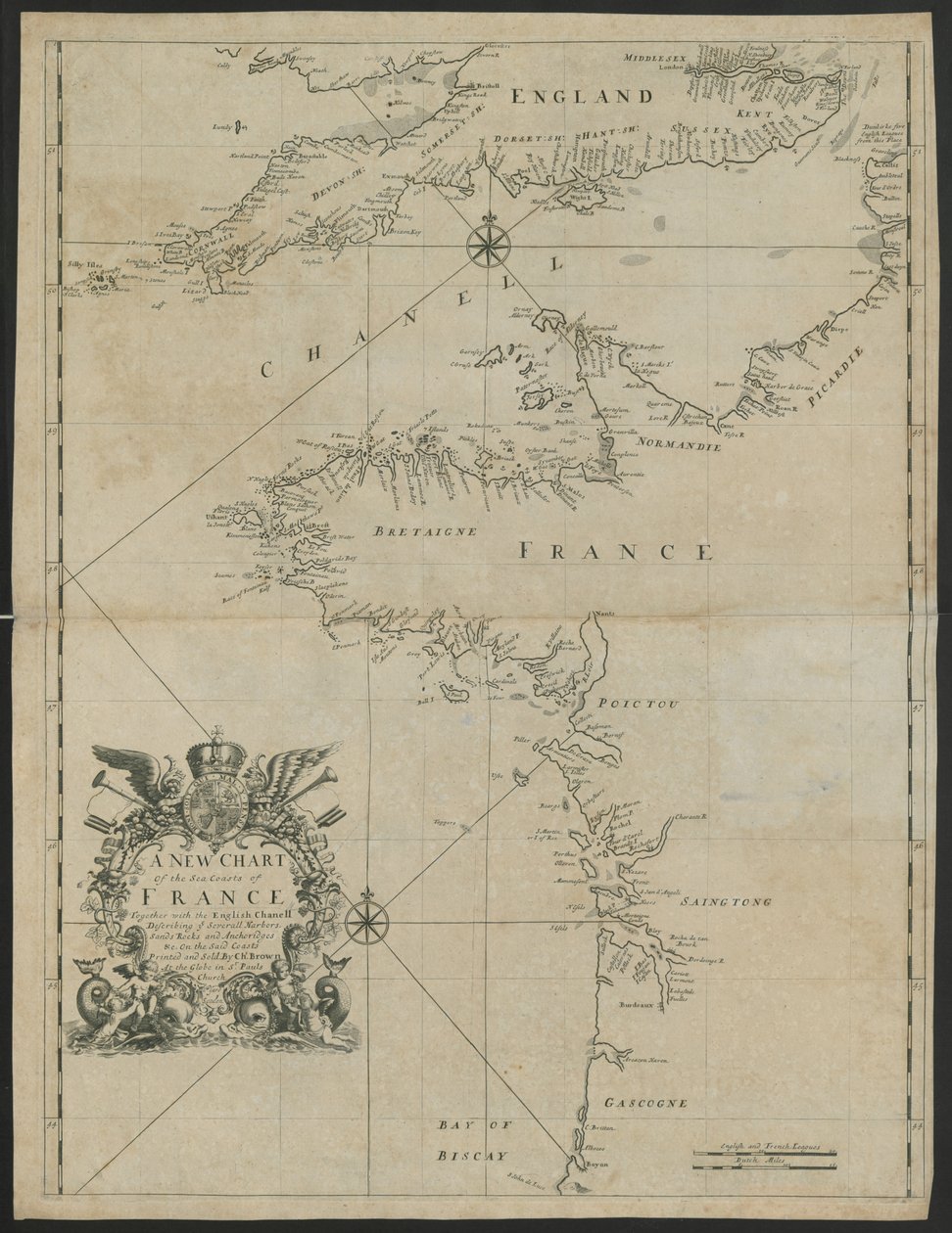Une nouvelle carte des côtes maritimes de la France, avec la Manche, c.1730 - English School