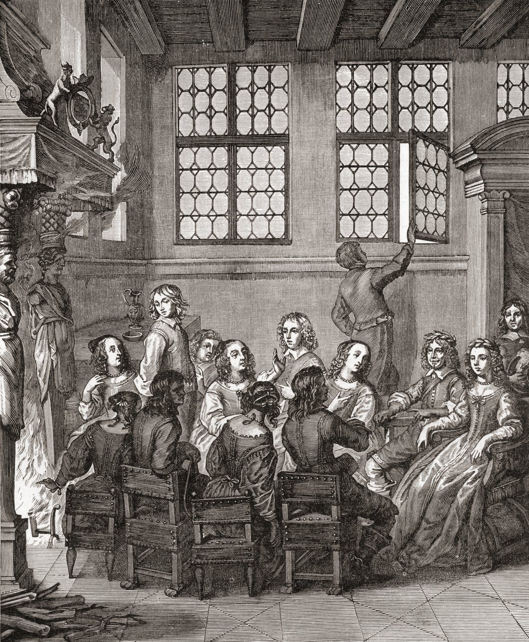 Une fête chez le duc de Newcastle, frontispice de Natures Pictures par Margaret, duchesse de Newcastle, 1656, extrait de A Short History of the English People par J. R. Green, publié en 1893 - English School