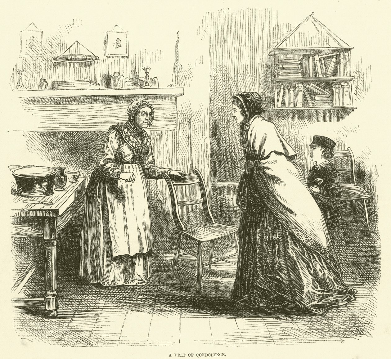 Une visite de condoléances (gravure) - English School