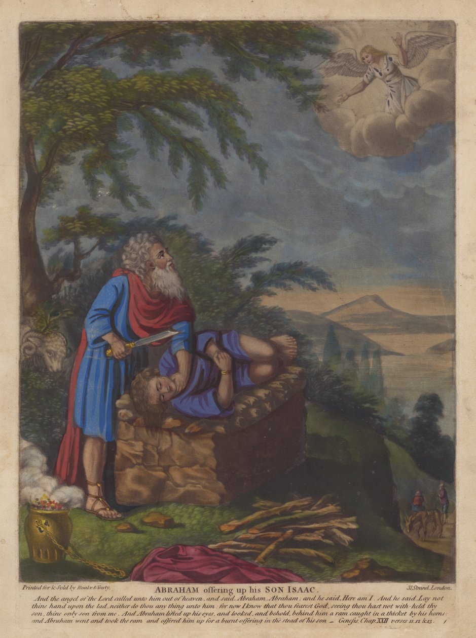 Abraham offrant son fils Isaac (lithographie couleur) - English School