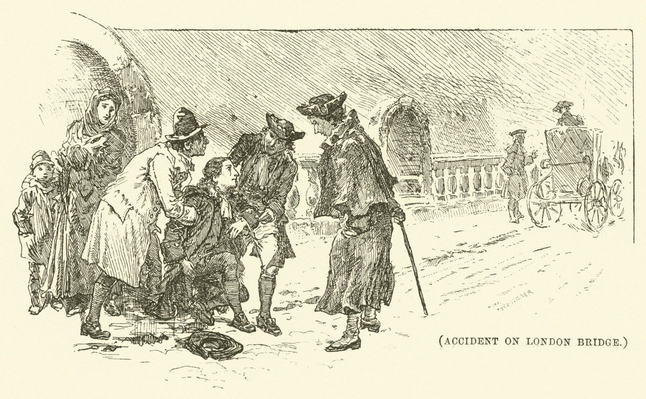 Accident sur le pont de Londres (gravure) - English School