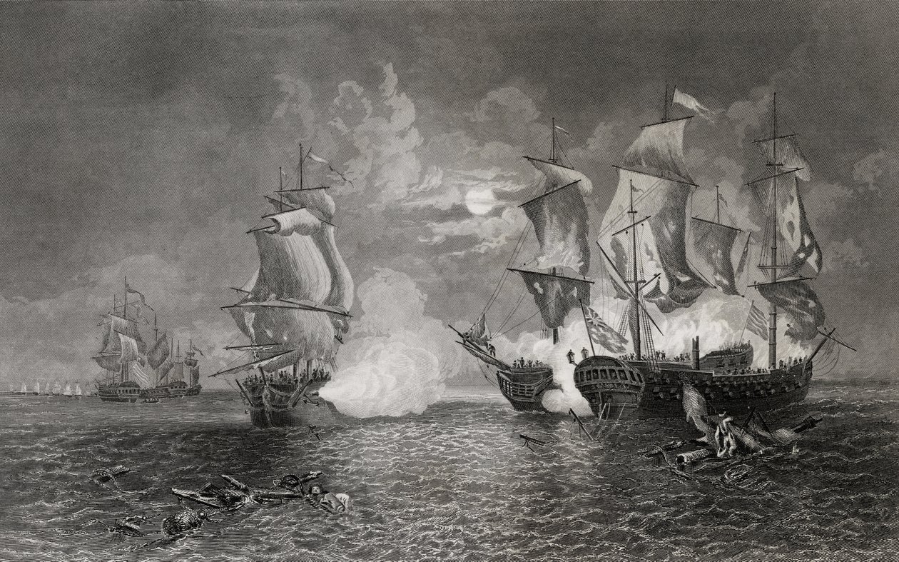 Action entre Bonhomme Richard et le Serapis, 23 septembre 1779 (gravure) - English School