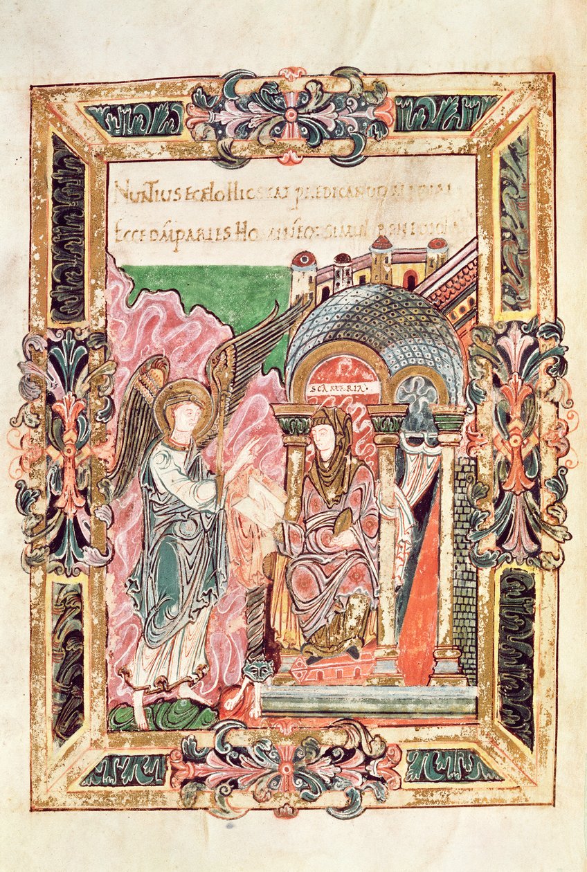 Annonciation, du Bénédictional de St. Aethelwold, Winchester, c.980 - English School
