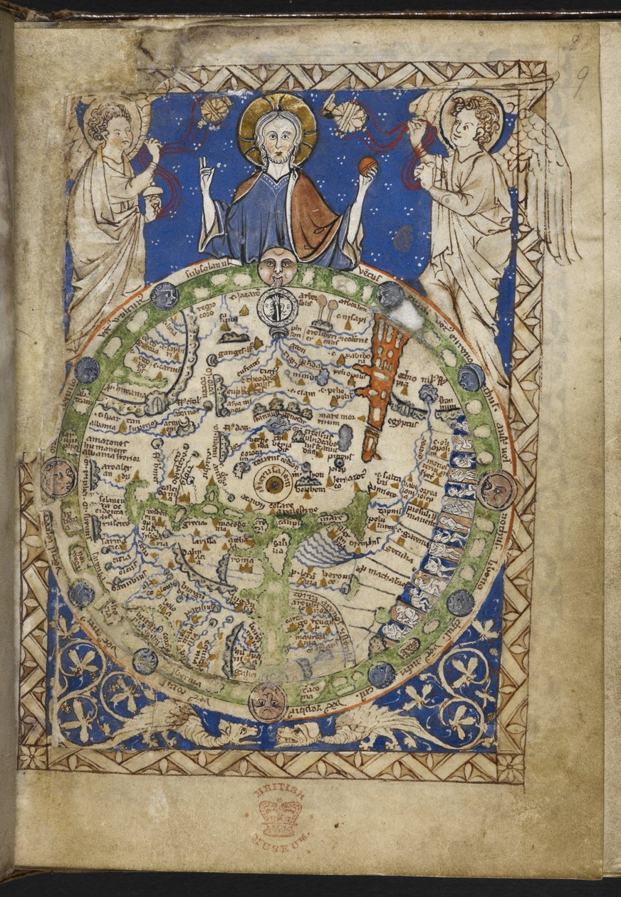 Add MS 28681 f.9 Psautier, avec des hymnes et prières supplémentaires et une carte du monde médiévale (