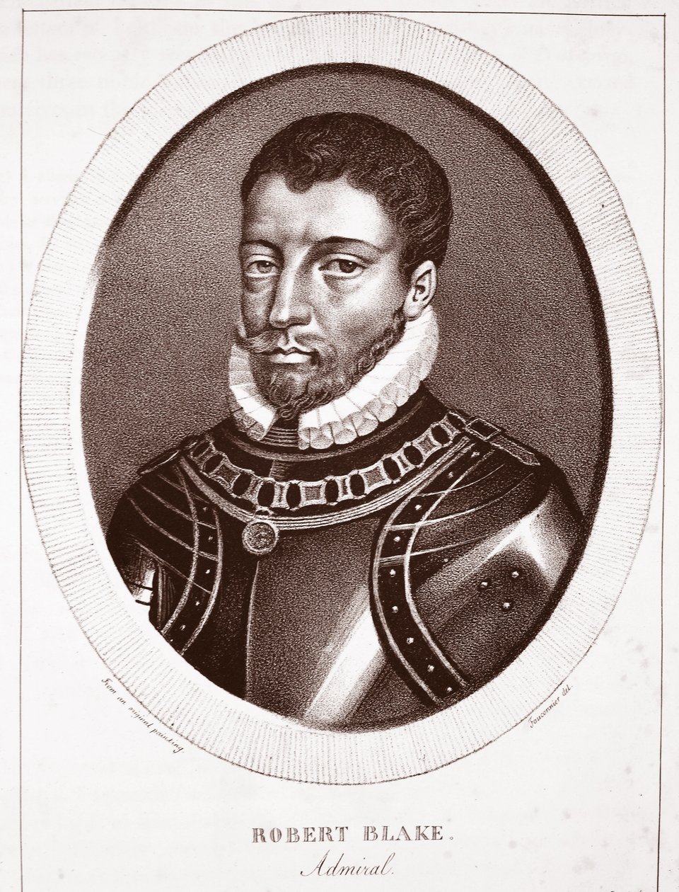 Amiral Robert Blake, attribué à Fauconnier, gravé par de Langlume - English School
