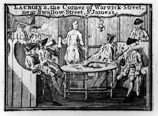 Publicité pour Lacroix, le coin de Warwick Street, près de Swallow Street, St James - English School