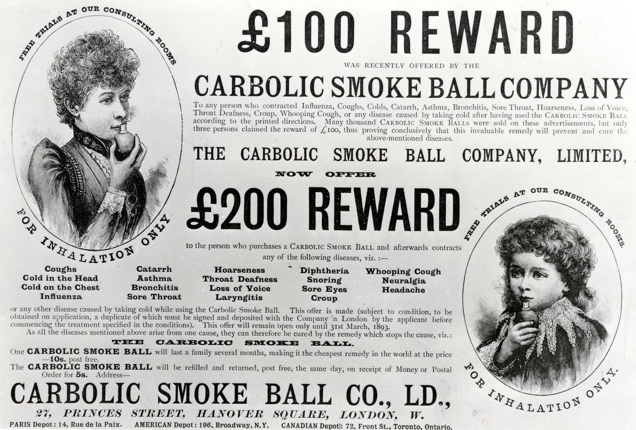 Publicité pour la Carbolic Smoke Ball Company, 1893 - English School