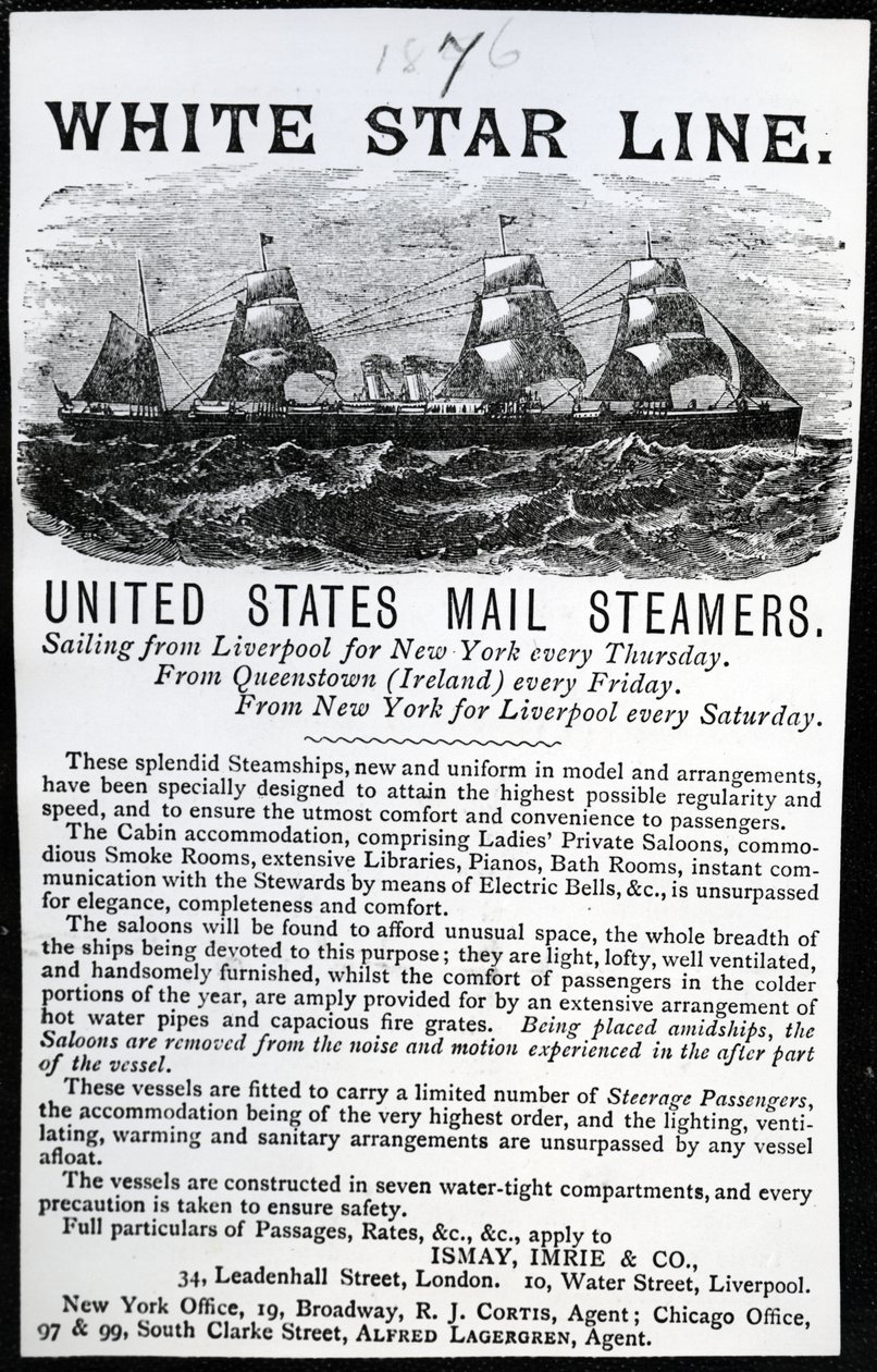 Publicité pour la White Star Line, 1876 - English School