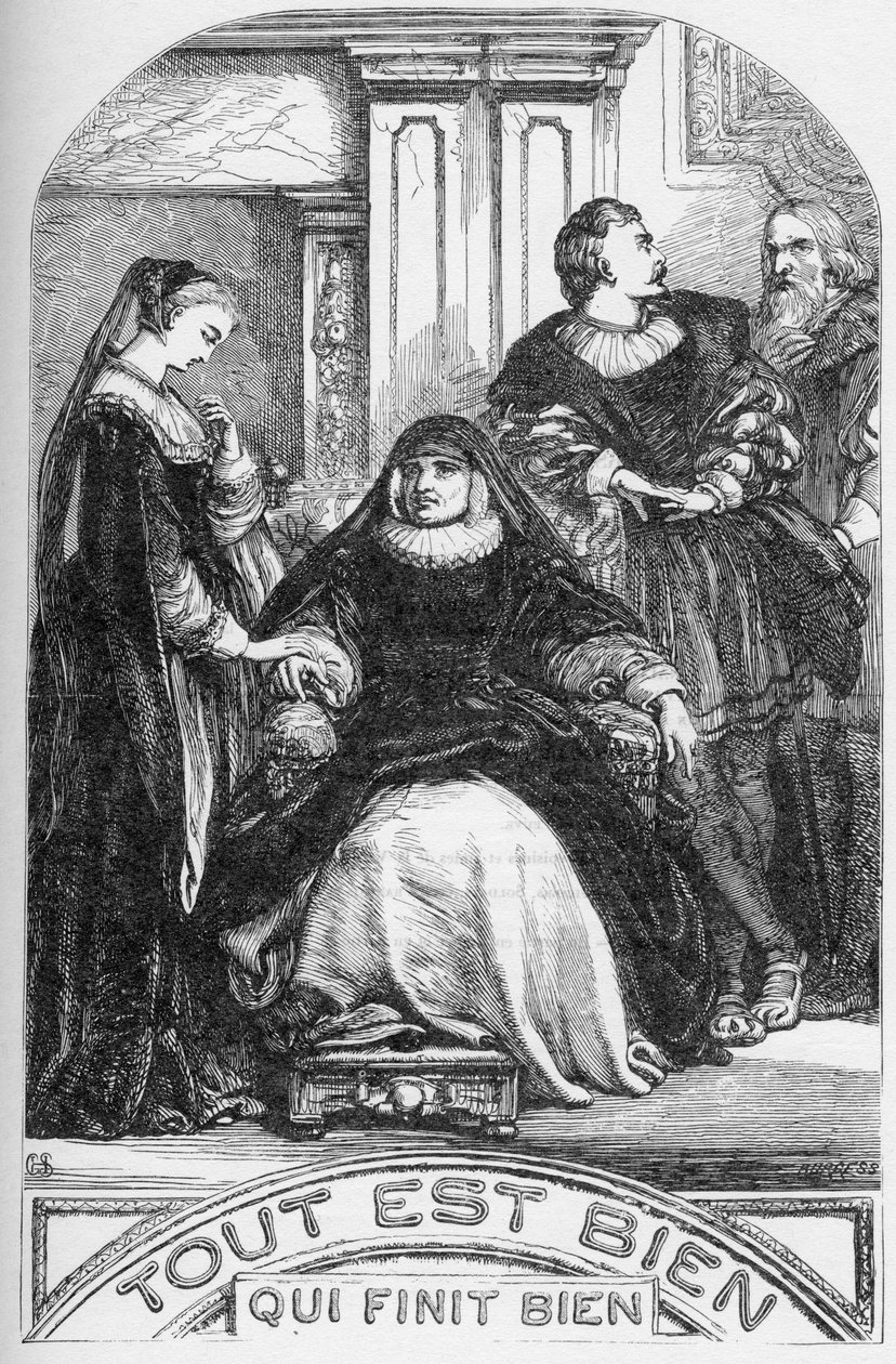Tout est bien qui finit bien - Illustration dans "Œuvres complètes de William Shakespeare" 1866 - Les illustrations et la forme générale de cette édition sont empruntées à Shakespeare illustré de Cassell, publié à Londres - English School