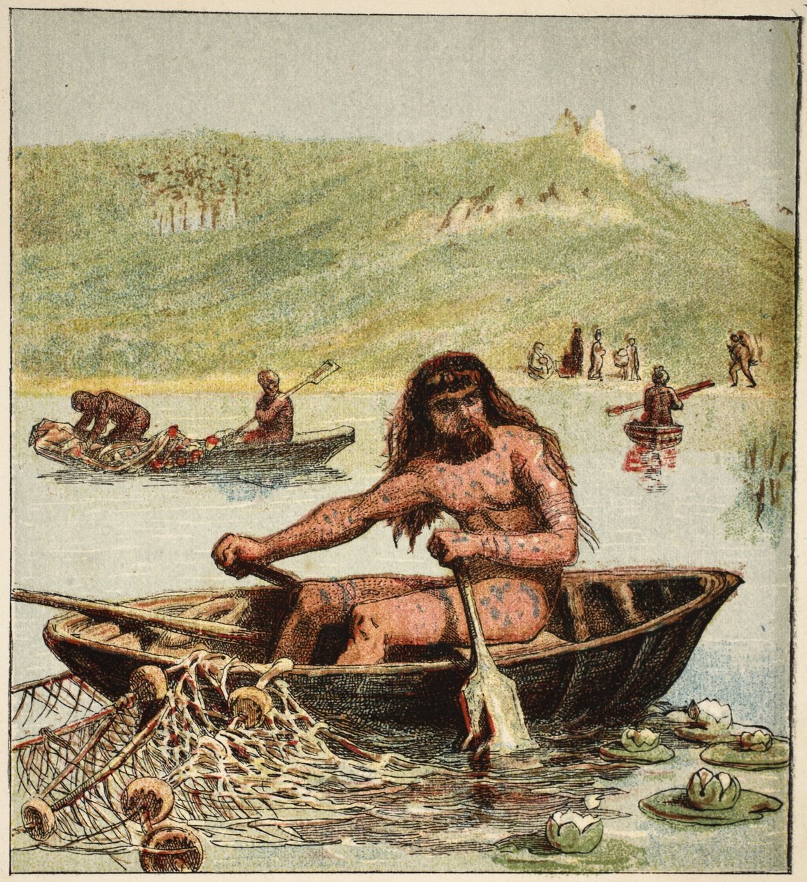 Ancien Breton dans son bateau, pub. 1890 (lithographie en couleur) - English School