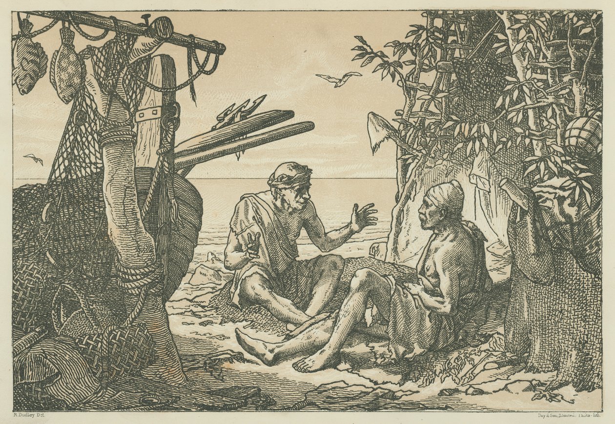 Pêcheurs de la Grèce antique (lithographie) - English School
