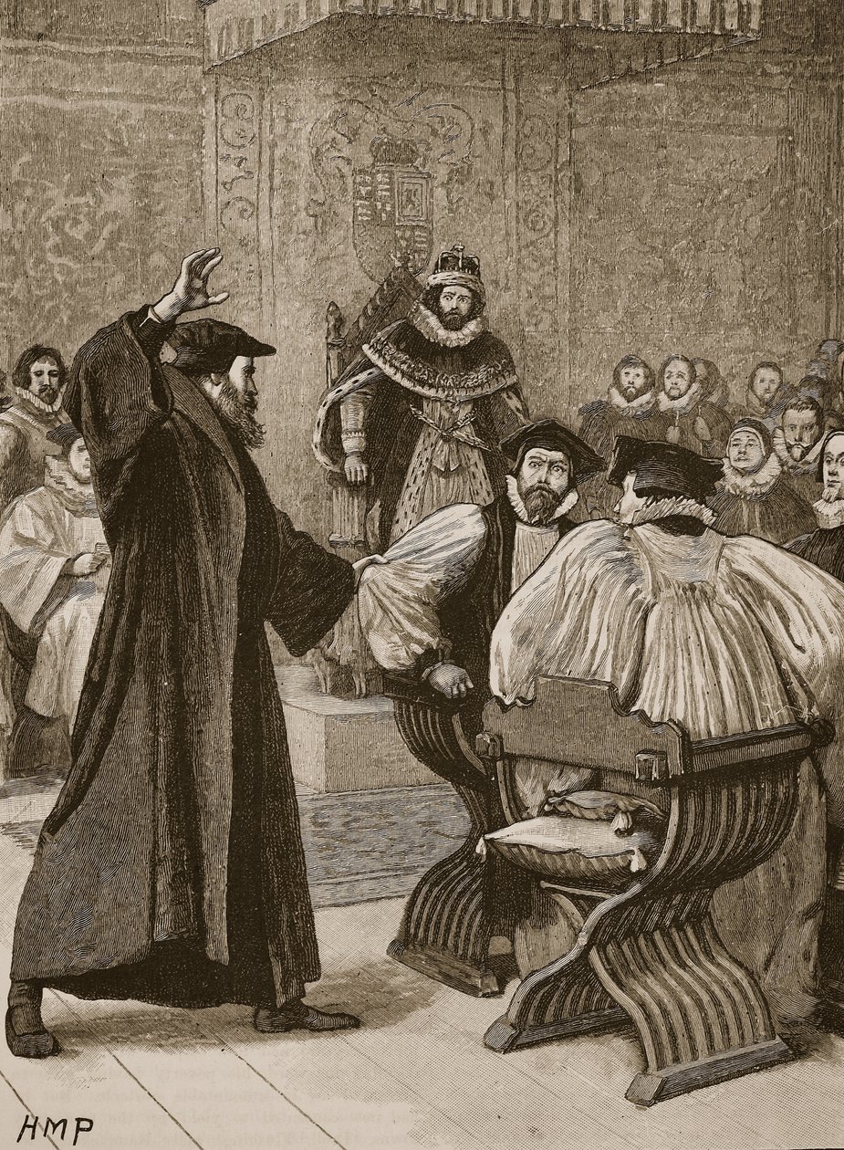Andrew Melville devant le Conseil privé écossais, illustration de Cassells Illustrated History of England - English School