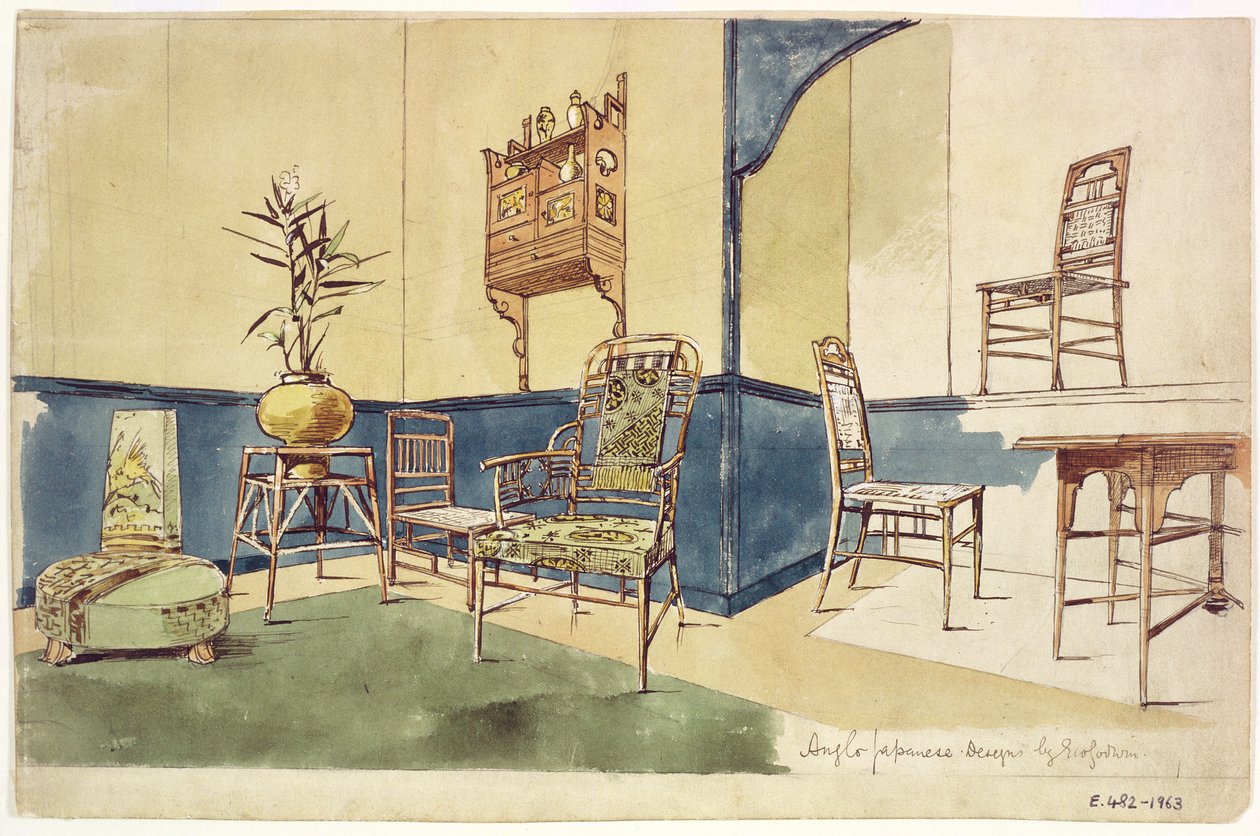 Dessins de meubles de style anglo-japonais par Edward William Godwin (1833-86) vers 1860 - English School