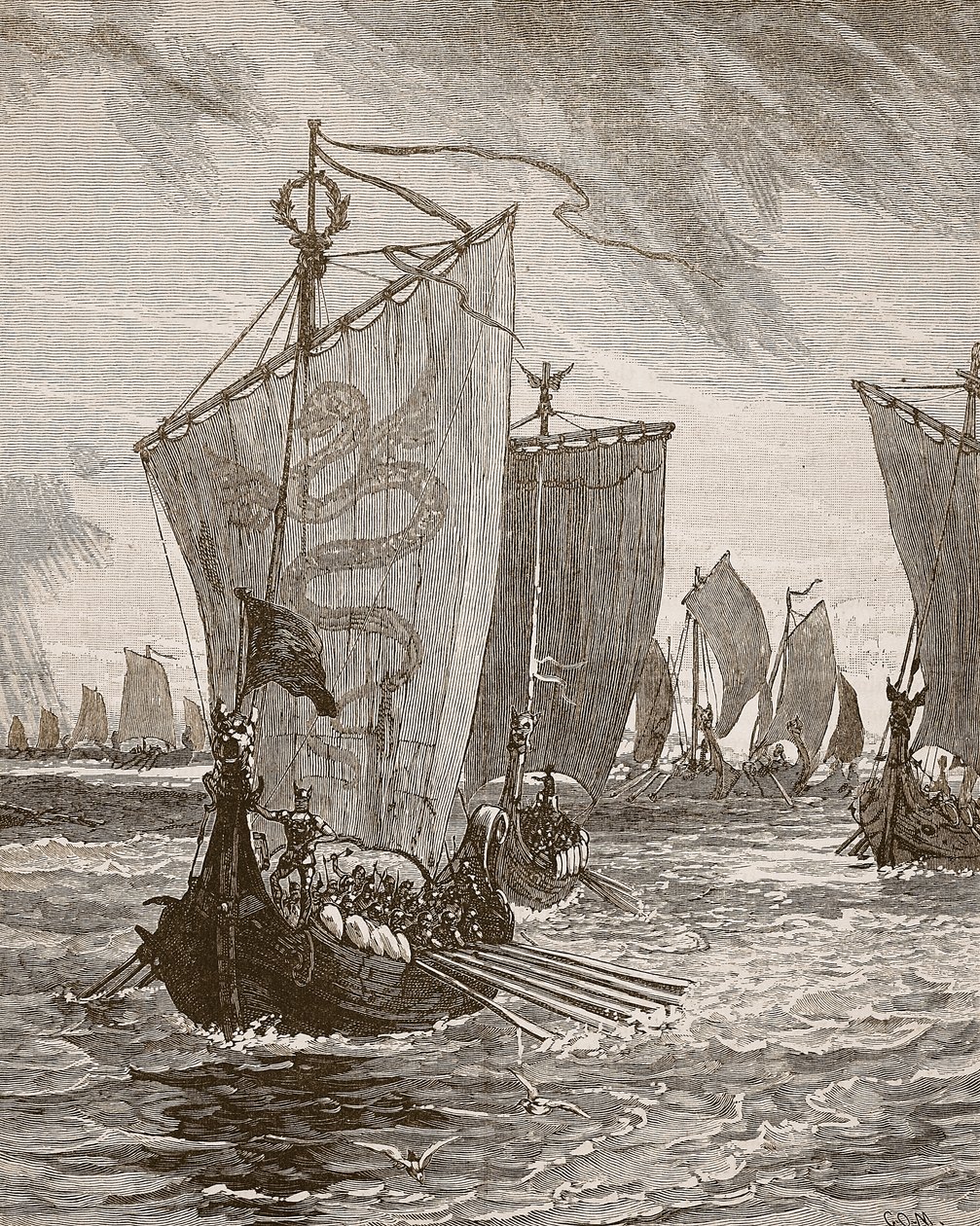 Anlaff entrant dans le Humber, illustration de Cassells Illustrated History of England - English School
