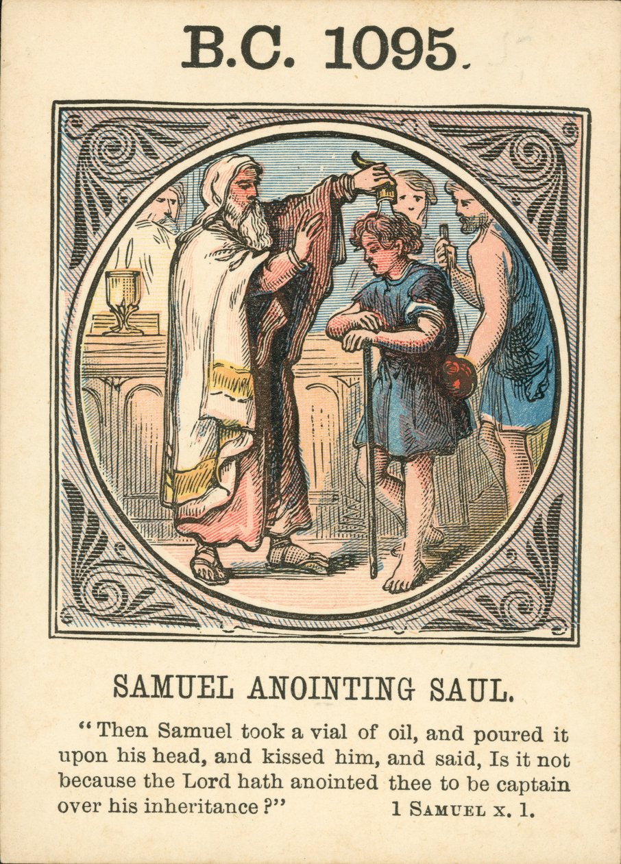 Anno Mundi : BC 1095, Samuel oignant Saul (lithographie couleur) - English School
