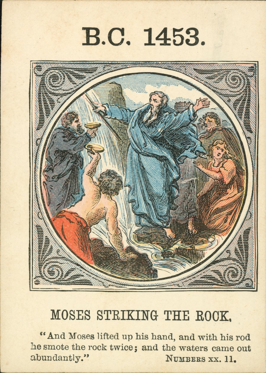 Anno Mundi : BC 1453, Moïse frappant le rocher (lithographie couleur) - English School