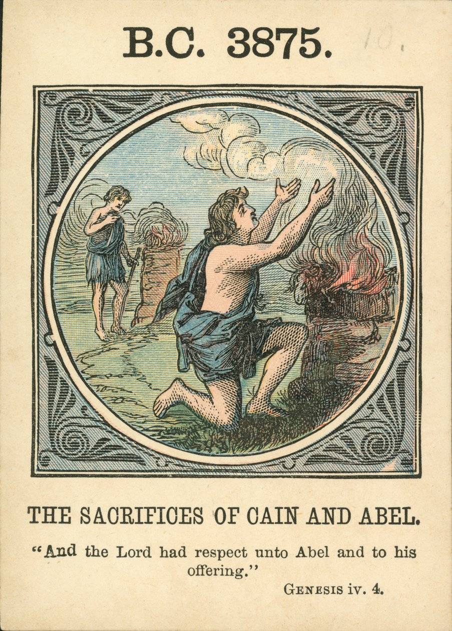 Anno Mundi : BC 3875, Les sacrifices de Caïn et Abel (lithographie couleur) - English School