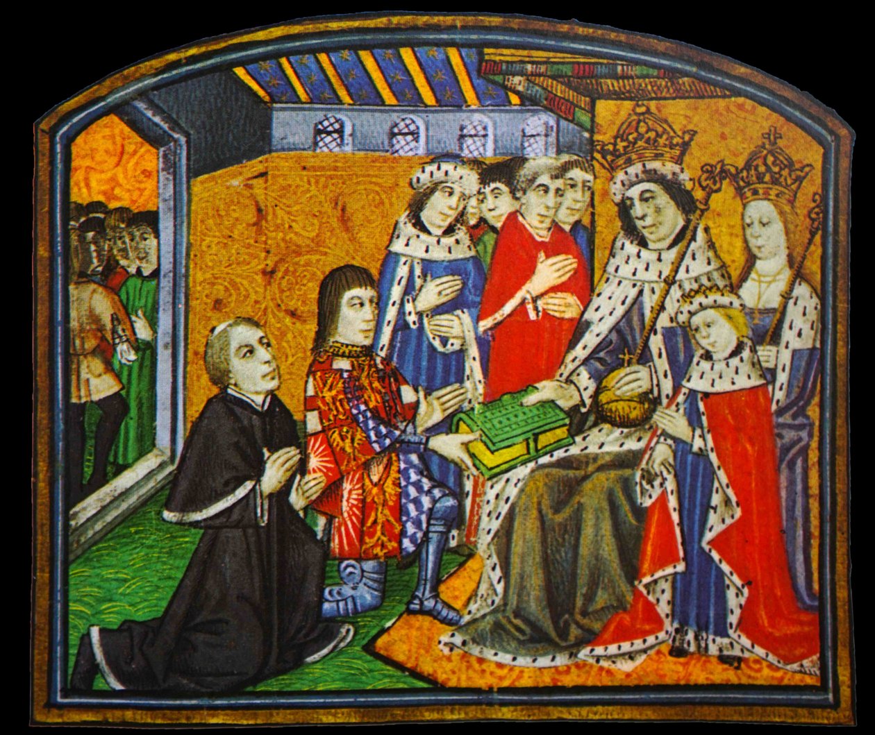 Anthony Woodville, comte Rivers, présentant les Dictes et Dits des Philosophes à son beau-frère, Édouard IV - English School