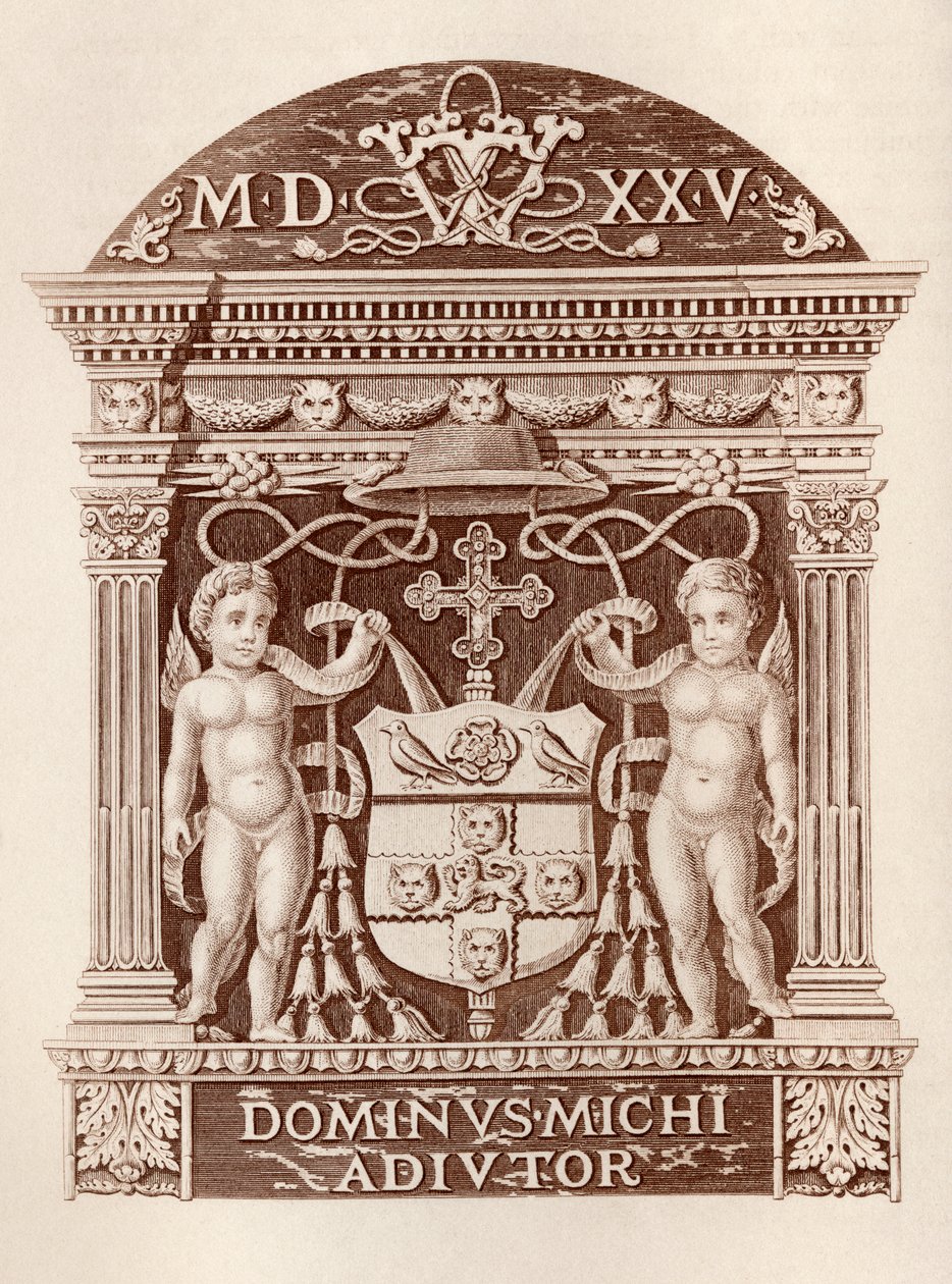 Armoiries du cardinal Wolsey en terre cuite au palais de Hampton Court, tirées de l