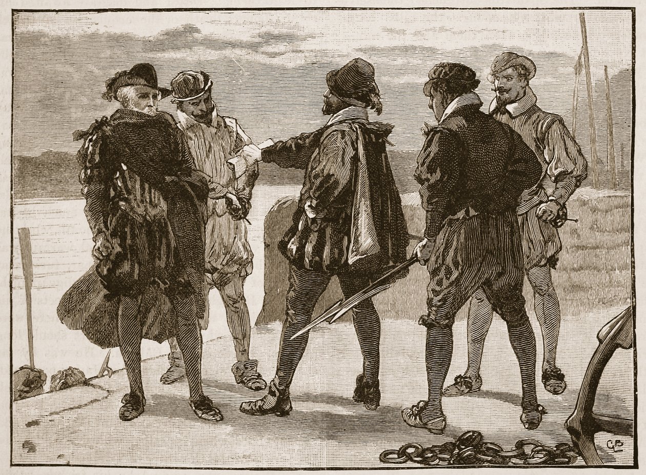 Arrestation de Sir Walter Raleigh, illustration de Cassells Illustrated History of England - English School