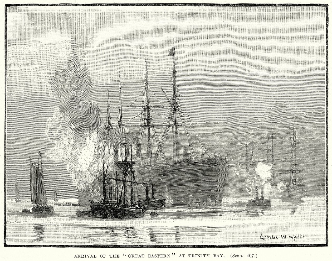 Arrivée du "Great Eastern" à la baie de la Trinité (gravure) - English School