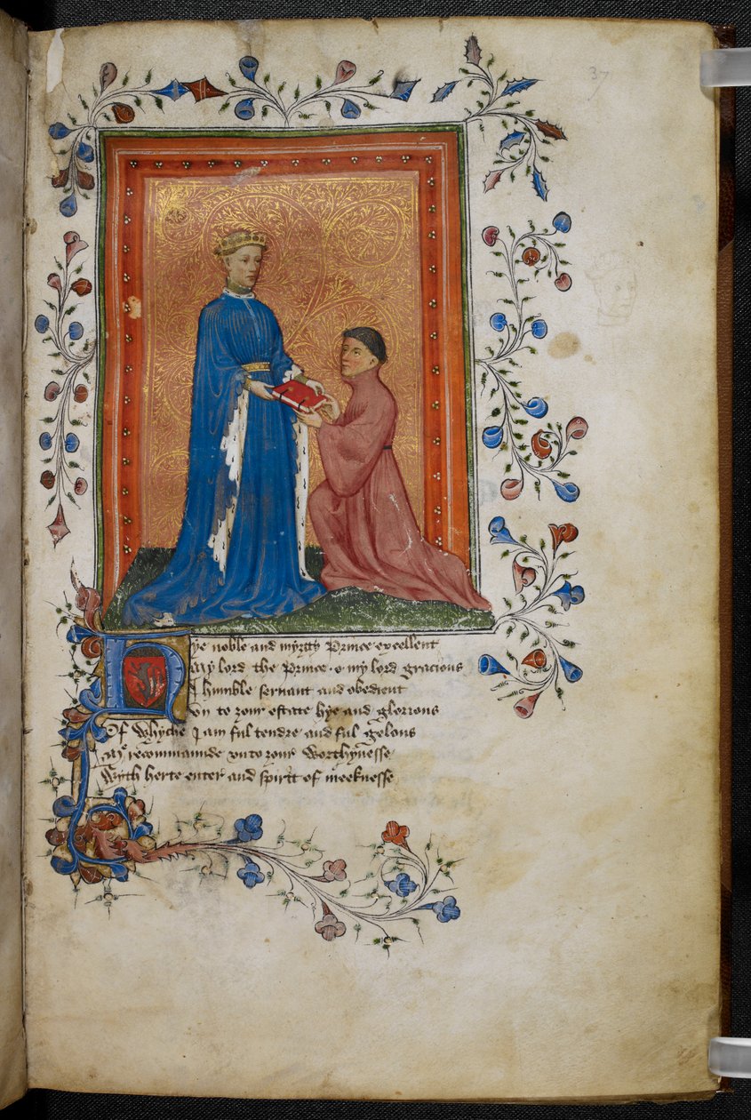 Thomas Hoccleve présentant son livre 