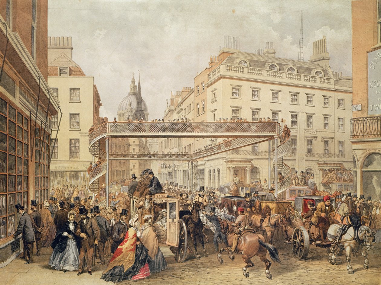 Au bas de Ludgate Hill, Londres, publié et imprimé par Kell Brothers, vers 1860 - English School