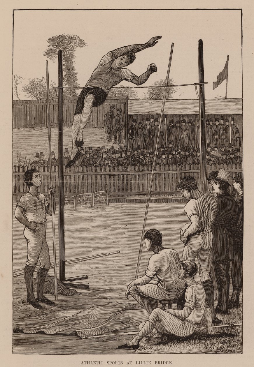 Sports athlétiques au Petit Pont, "Saut à la perche" (gravure) - English School