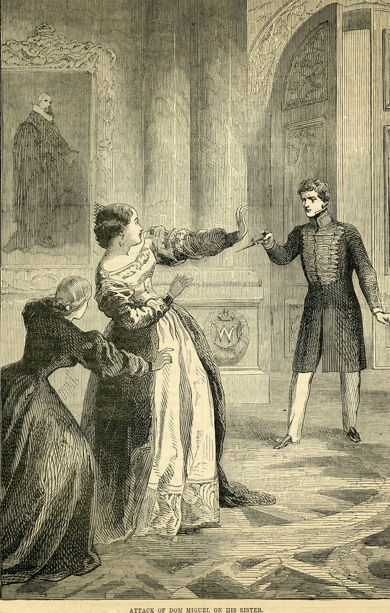 Attaque de Don Miguel sur sa sœur, tirée de Cassells Illustrated History of England, 1857-1858 - English School